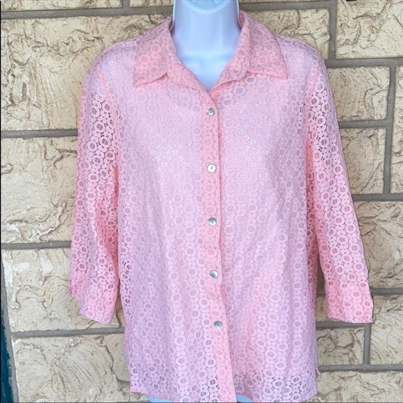 Alfred Dunner Pink Lace long sleeve Top button Casual - Picture 1 of 12